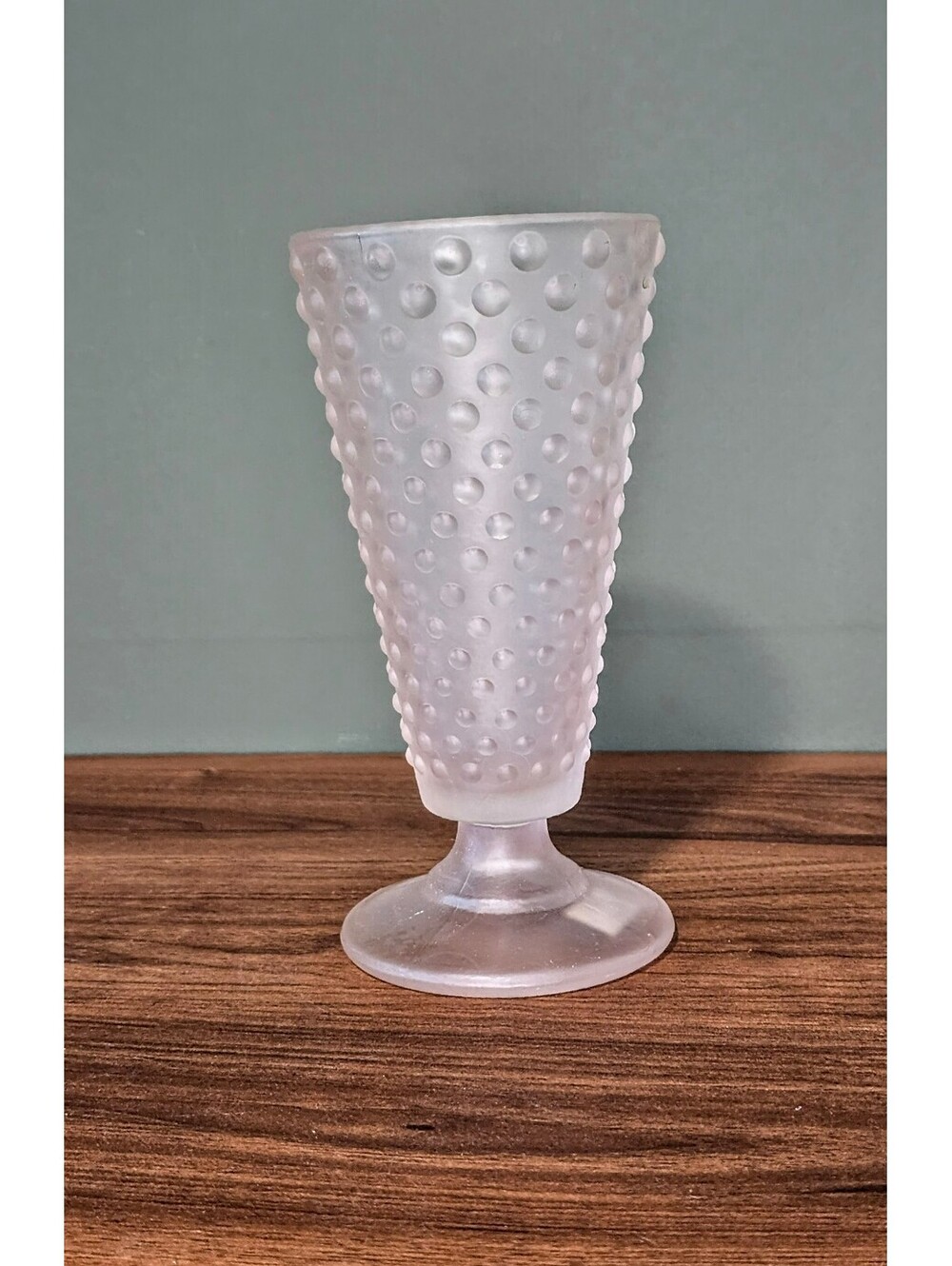Vintage Frosted Pink Hobnail Glass Vase Footed Pedestal Tumbler